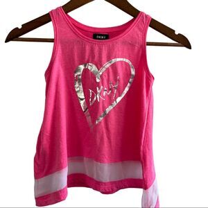 DKNY Pink Tank Top White Mesh Bottom and Silver Heart Design Girls Size Medium